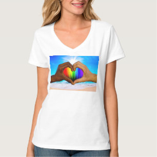 T-shirt SlipperyJoe dégradé de cœur arc-en-ciel vibrant in
