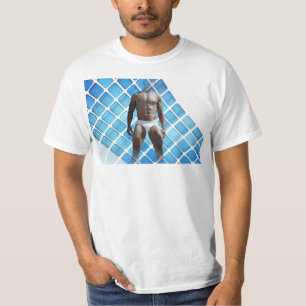 T-shirt SlipperyJoe's homme musclé six-pack abs blanc sous