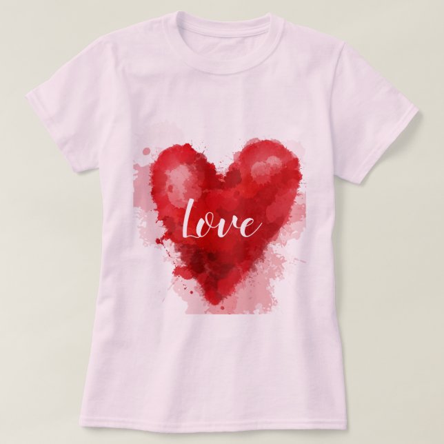 T-shirt slogan d'amour Aquarelle rouge coeur valentine (Design devant)