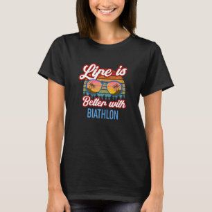 T-shirt Slogan du Coucher de Soleil Rétro avec Biathlon