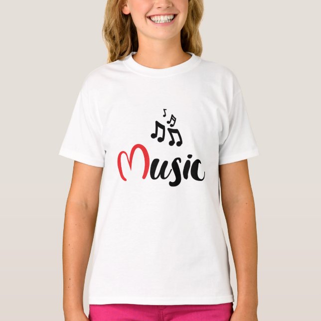 T-shirt Slogan, j'aime la musique. L'amour de la musique. (Devant)