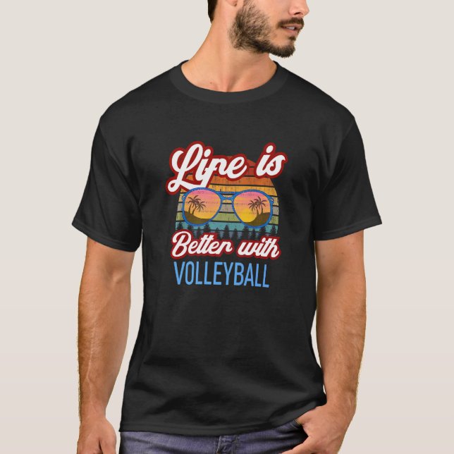 T-shirt Slogan Rétro Coucher De Soleil Avec Volleyball (Devant)