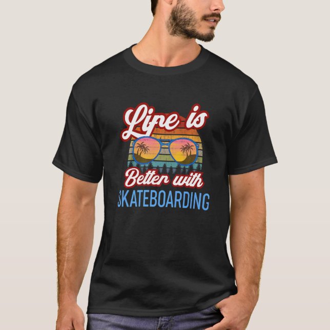 T-shirt Slogan Retro Sunset Avec Skateboard (Devant)