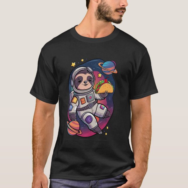 T-shirt Sloth Astronaut Taco Space Adventure Funny Kawaii  (Devant)