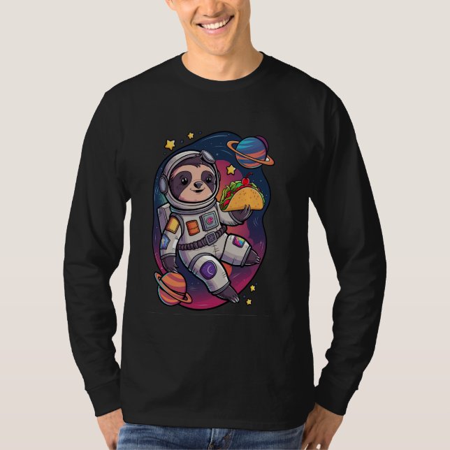 T-shirt Sloth Astronaut Taco Space Adventure Funny Kawaii  (Devant)