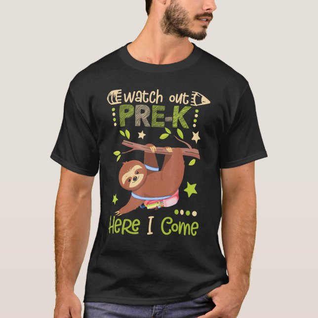 T-shirt Sloth Attention PréK Je Viens (Devant)