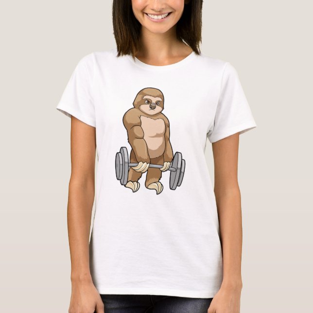T-shirt Sloth au Bodybuilding avec Barbell (Devant)