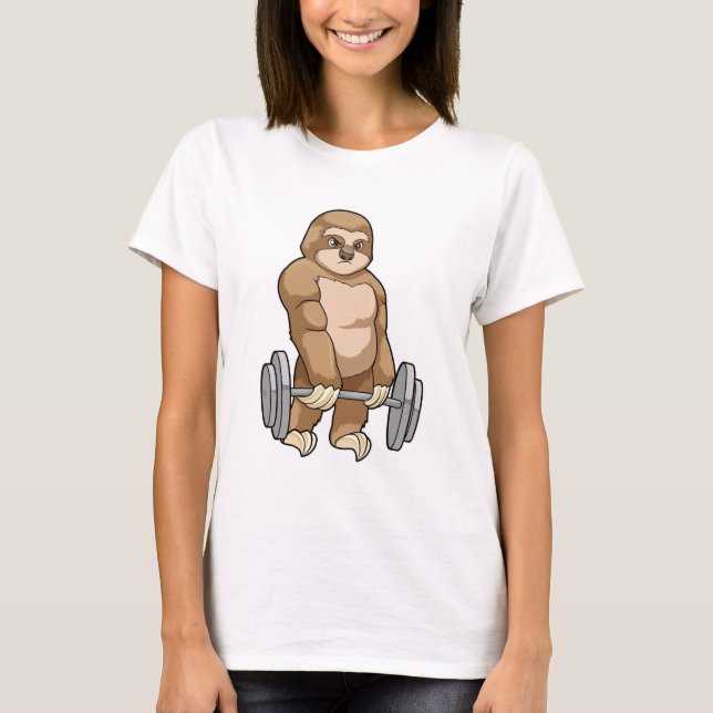 T-shirt Sloth au Bodybuilding avec Barbell (Devant)