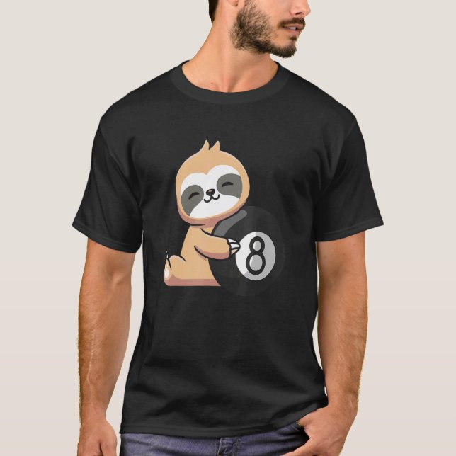 T-shirt Sloth Billiard mignonne Sloth Holding Billiard Bal (Devant)