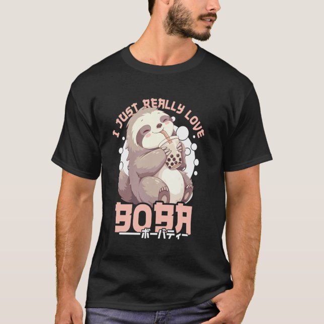 T-shirt Sloth Boba Tea Kawaii Bubble Tea Sloth Anime Neko  (Devant)