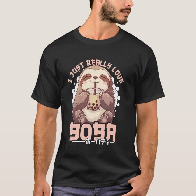 T-shirt Sloth Boba Tea Kawaii Bubble Tea Sloth Anime Neko  (Devant)