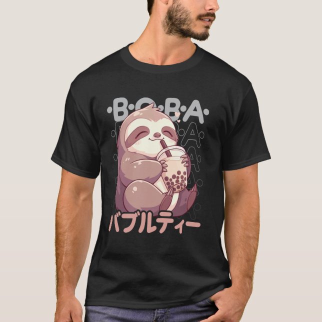 T-shirt Sloth Boba Tea Kawaii Bubble Tea Sloth Anime Neko  (Devant)