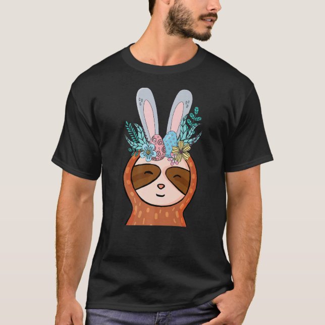 T-shirt Sloth Bunny Jour de Pâques mignonne Rabbit Chasse  (Devant)