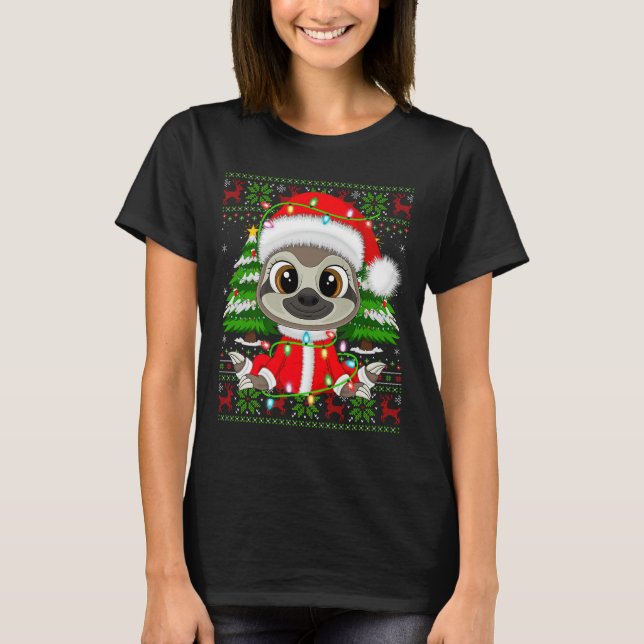 T-shirt Sloth Christmas Lights Santa Costume Ugly Xmas Swe (Devant)