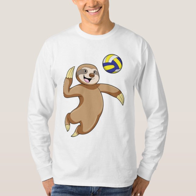T-shirt Sloth comme joueur de volleyball avec volleyball (Devant)