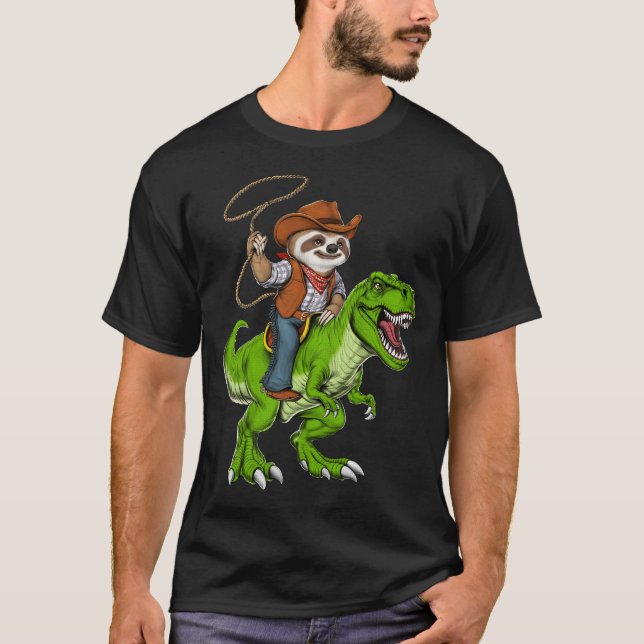 T-shirt Sloth Cowboy équitation T-Rex Dinosaur (Devant)