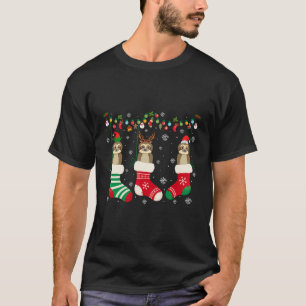 T-shirt Sloth Dans Chaussettes De Noël Santa Hat Lights Sw