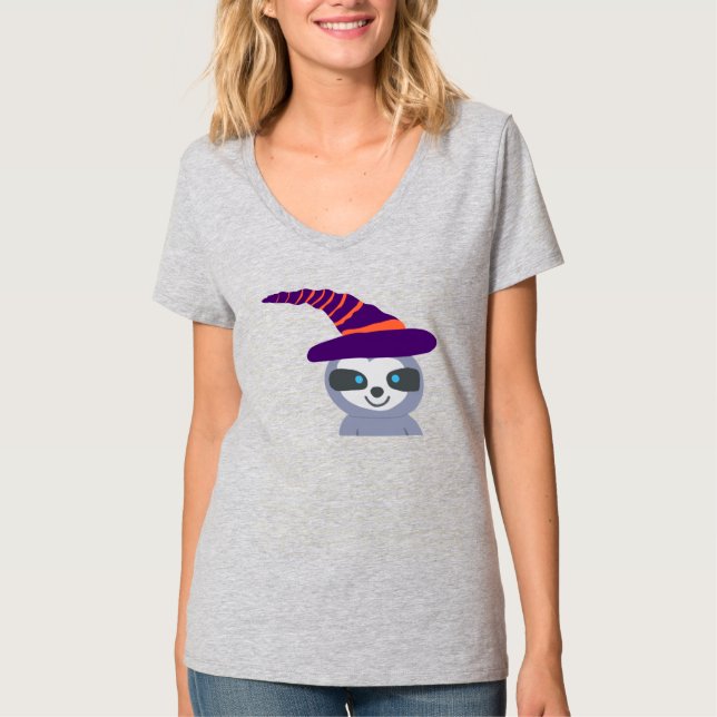 T-shirt Sloth d'Halloween dans le Casquette de Witch (Devant)