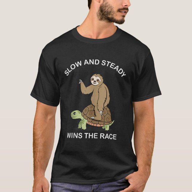 T-shirt Sloth équitation Tortue lente et régulière gagne l (Devant)
