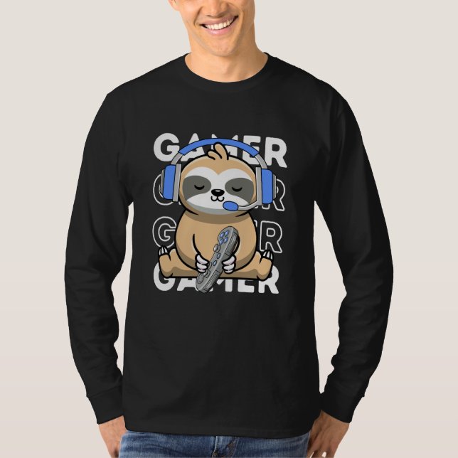T-shirt Sloth Gamer Cute Sloth Playing Video Games Boys Ki (Devant)