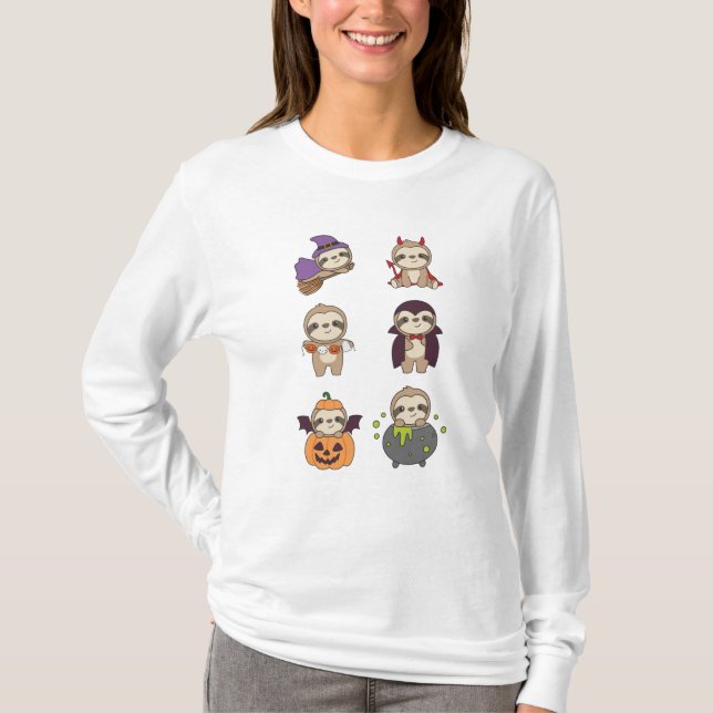 T-shirt Sloth Halloween Devil Citrouille Vampire costume (Devant)
