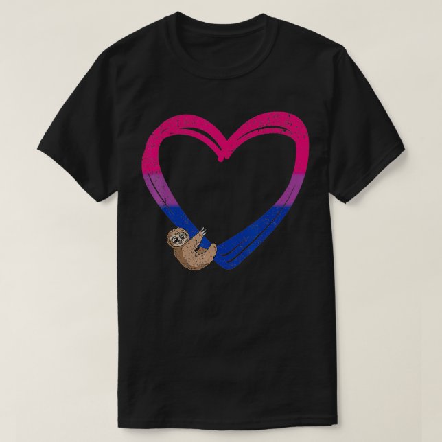 T-shirt Sloth Heart Bisexual Funny Animal Pride Bi Drapeau (Design devant)