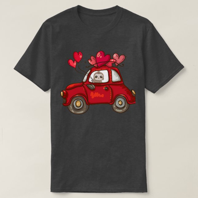 T-shirt Sloth Heart Valentines Day Car Love Ballon Sloth V (Design devant)