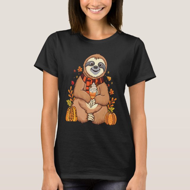 T-shirt Sloth holding pumpkin spice happy Fall Yall autumn (Devant)