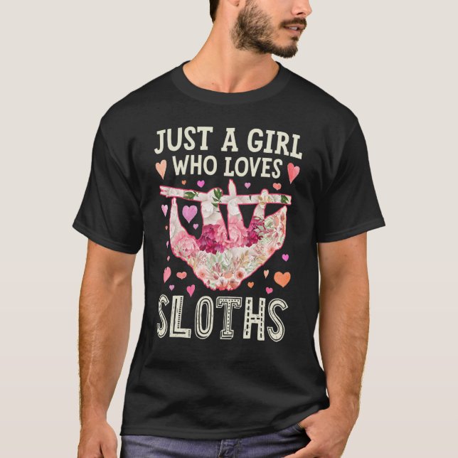 T-shirt Sloth Juste Une Fille Qui Aime Les Fentes Fleurs F (Devant)