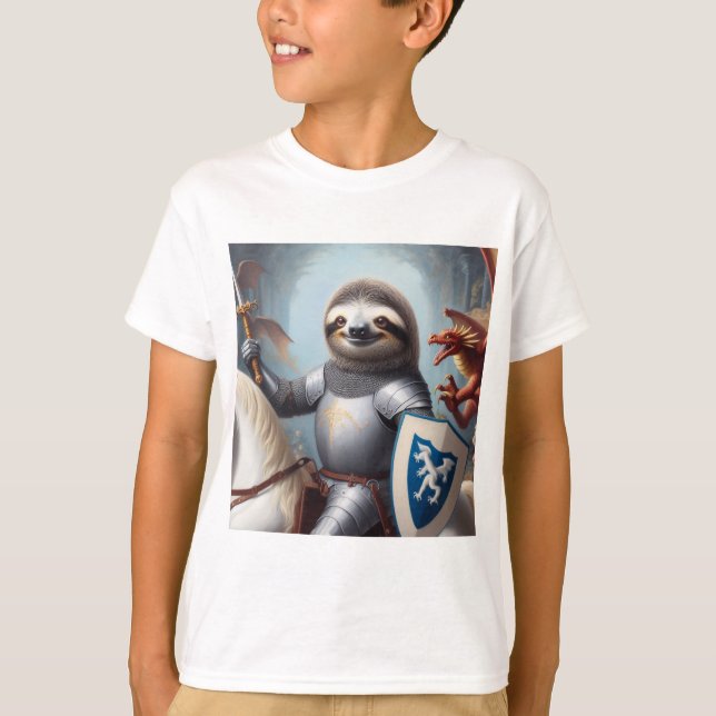 T-shirt Sloth Knight Fighting Dragons (Devant)