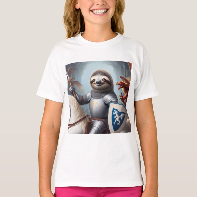 T-shirt Sloth Knight Fighting Dragons (Devant)