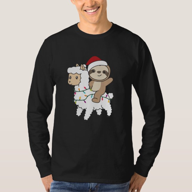 T-shirt Sloth Lama Christmas Snow Winter Animals (Devant)