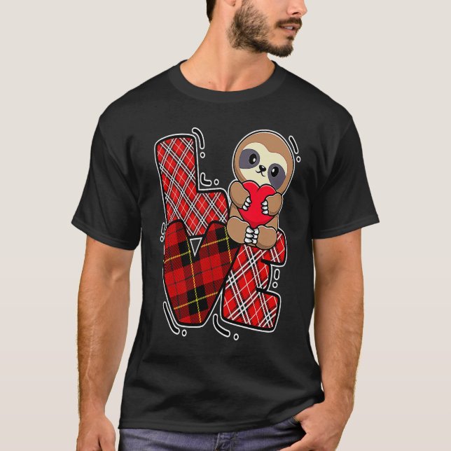 T-shirt sloth love holding heart Valentines Day Cute Anima (Devant)