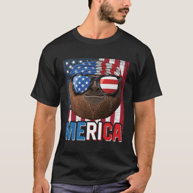 T-shirt Sloth Merica 4 juillet Lazy American Animal Part (Devant)