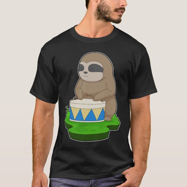 T-shirt Sloth Musician Drum Music (Devant)