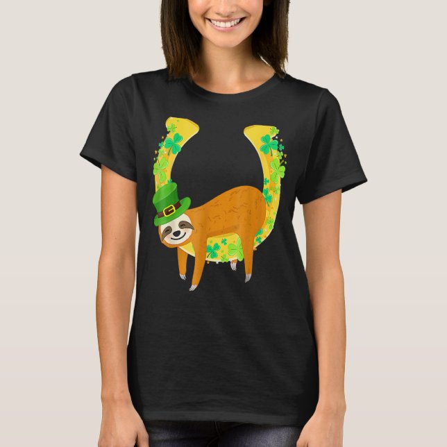 T-shirt Sloth Napping sur Leprechaun Horseshoe St Patrick' (Devant)