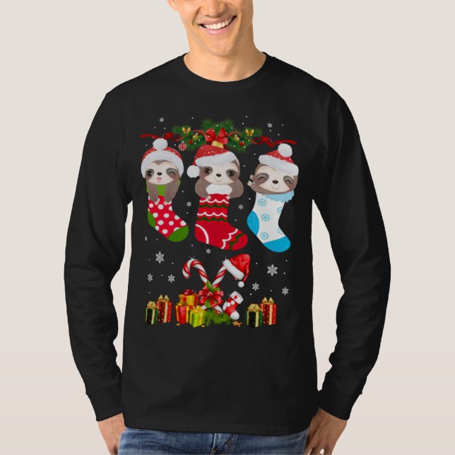 T-shirt Sloth Noël Sock Sloth Santa Hat Lights Noël T (Devant)