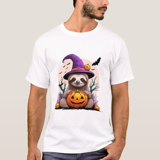 T-shirt Sloth Pink Hat Halloween (Devant)