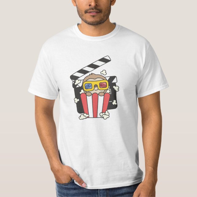 T-shirt Sloth Popcorn Time Funny Animaux Manger Films (Devant)