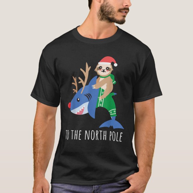 T-shirt Sloth Riding Requin Reindeer Funny Cool garçon Chr (Devant)