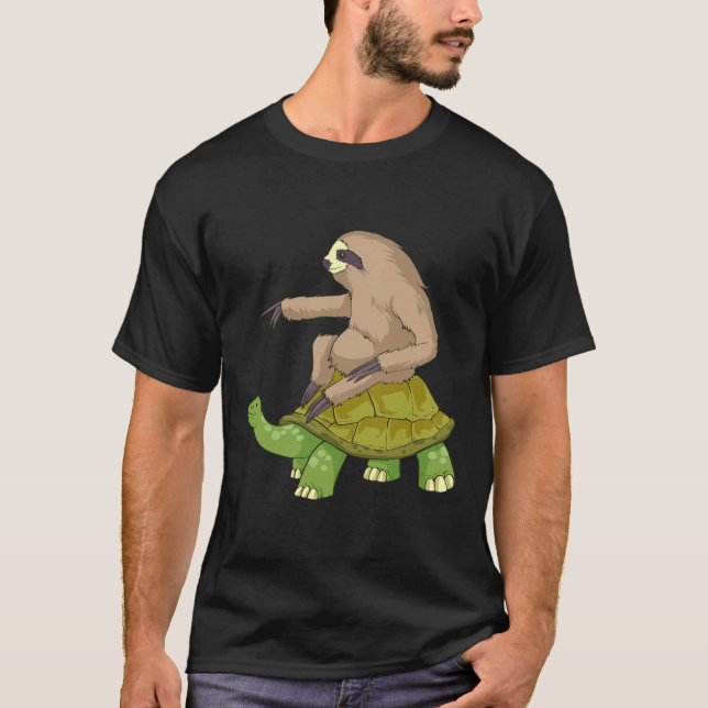 T-shirt Sloth Riding Une Tortue Drôle Sloth (Devant)