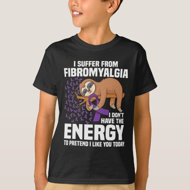 T-shirt Sloth Support Purple Ribbon Warrior Fibromyalgia A (Devant)