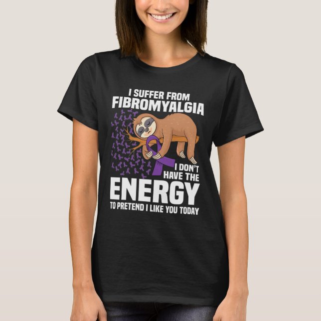 T-shirt Sloth Support Purple Ribbon Warrior Fibromyalgia A (Devant)