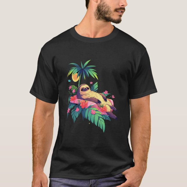 T-shirt Sloth Tropical Beach Sea Summer Vacances Lazy Slot (Devant)