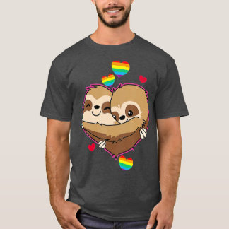 T-shirt Sloth Valentines Day Hearts Gay pride cadeau Rainb