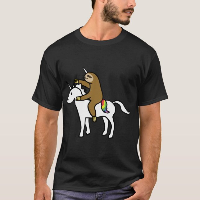 T-shirt Slothicorn Riding Unicorn friends family (Devant)