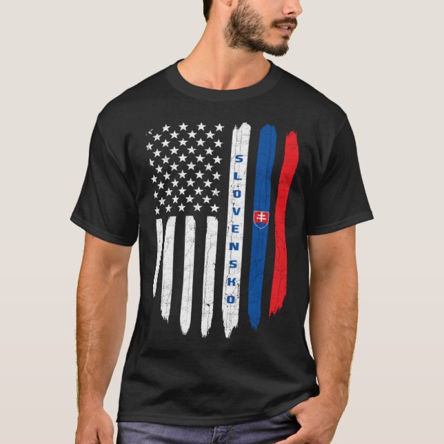 T-shirt Slovak American Flag Slovakia Root Dad (Devant)
