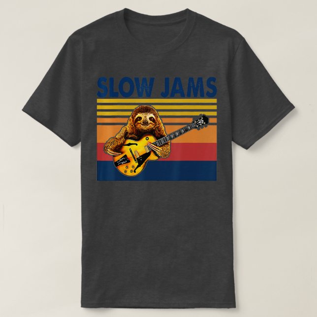 T-shirt Slow Jams GUITAR Funny Sloth Jouer de la guitare (Design devant)