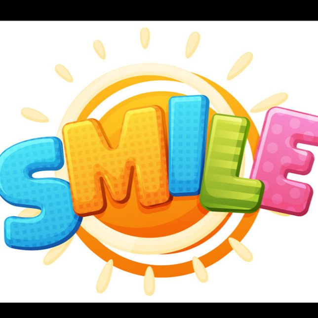 T-shirt Smile (Cartoon illustration of the word "SMILE" in colorful, blocky letters.)