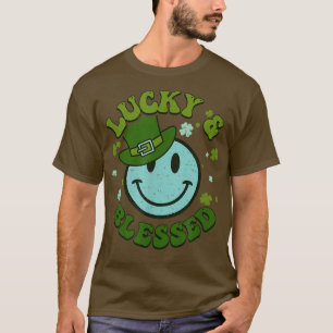 T-shirt Smile Face LUCKY & BLESSEE Funny Retro Meme St Pat